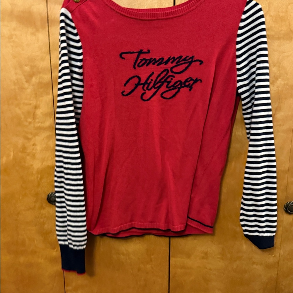 Tommy Hilfiger Classic Red snd Navy Striped Sweater Women size Large